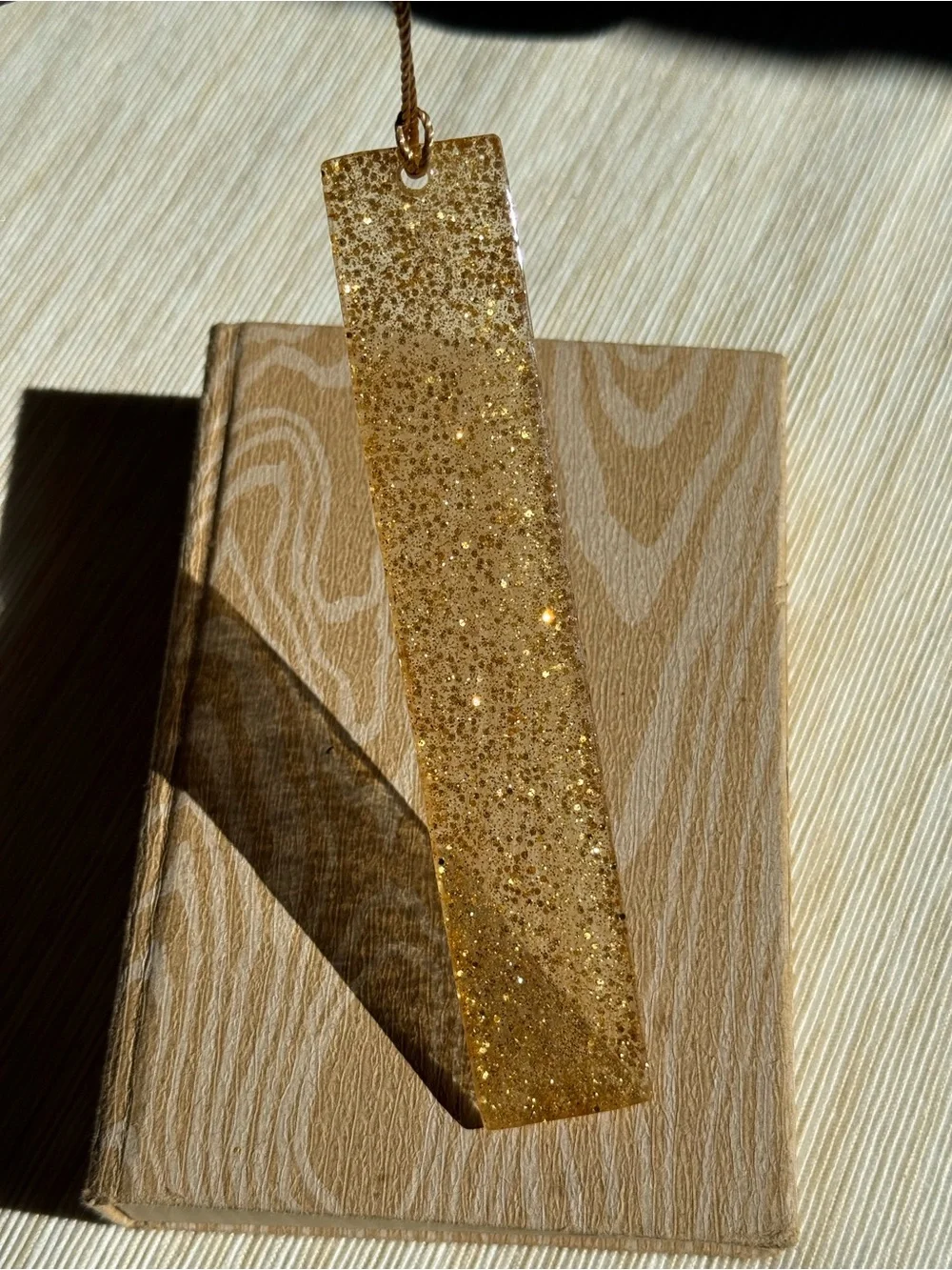 Gold Glitter Resin Bookmark with Tassel